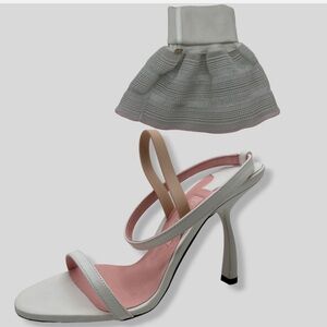 NWT Piferi White Fantasia Vegan Leather Socquette High Heel Sandals Size 38 1/2